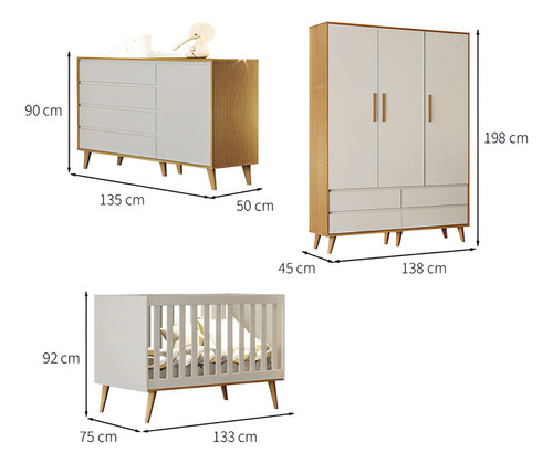 Quarto De Bebê Completo Gran Lorena Berço Guarda-roupa Cô... Cor Off white