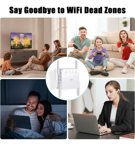 Repetidor Wifi Amplificador Señal 2.4/5g Banda Dual 1200mbps, velocidad de 150kB/s Banda doble de 5ghZ, Posee 4 antenas externas y 4 internas, Access point, Extensor de señal, Router, Range extender.