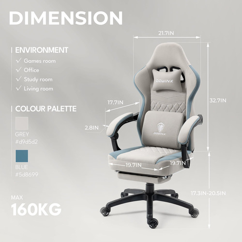 Dowinx Silla De Videojuegos De Tela Transpirable Con Cojín