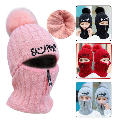 Pasamontaña Gorro Cuello Con Cierre Unisex Doble Polar Frio Gris Único