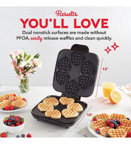 Maquina Para Hacer 6 Waffles En Forma De Corazon Dash Roja