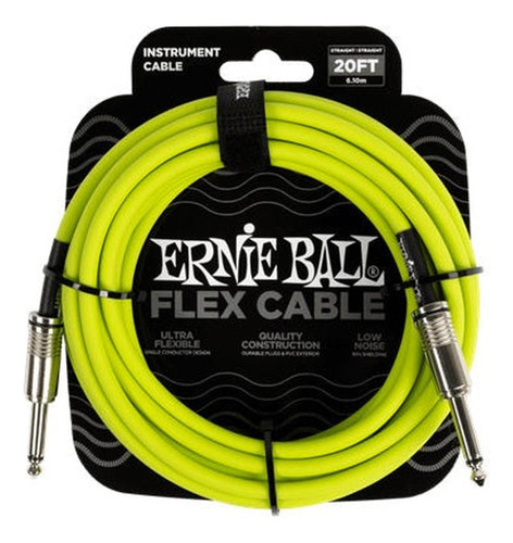 Cable De Plug 6.3mm Macho/macho Ernie Ball 6.10 Mts., Verde 