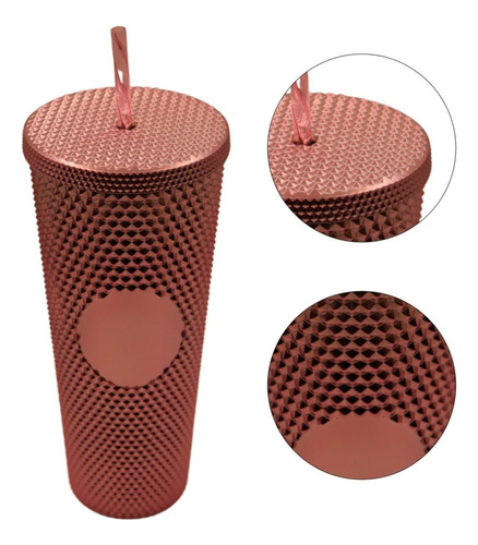 Vaso Doble Pared Termo Studded 24oz Tapa Popote Wellspring Color Rosa Brillante