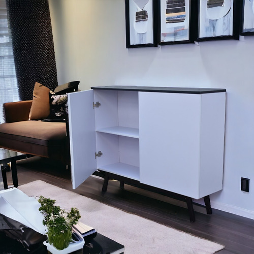 Credenza Minimalista Hogare Bufetera Mueble Recibidor Color Blanco-negro