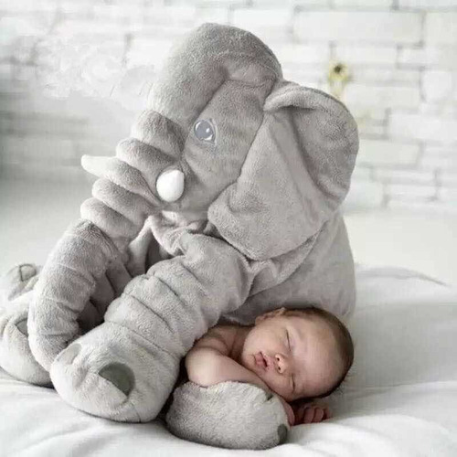 Imagen 2 de 6 de Peluche Gigante Elefante Gris Almohada Bebe Suave Y Liviano