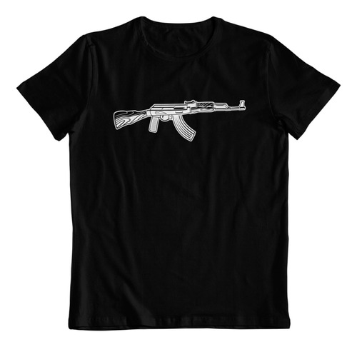 Polera Negra Dtf Algodon Ak47 Fusil 