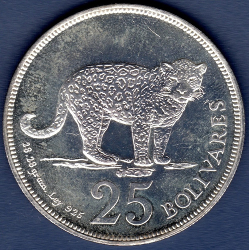 Imagen 1 de 2 de Moneda De Plata De 25 Bolívares 1975 Jaguar Estandar