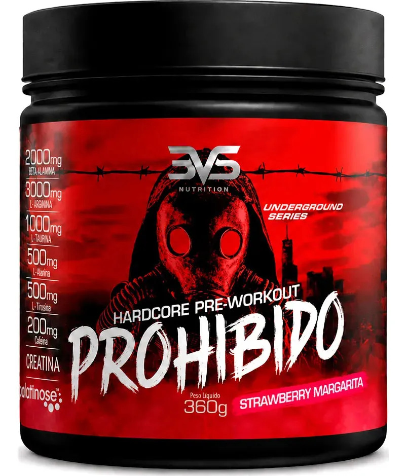 Prohibido PRÉ Treino 360g - Sabor: Strawberry Margarita (Morango) - A Combinação Perfeita de 8 Ingredientes que proporcionam energia do início ao fim do seu Treino
