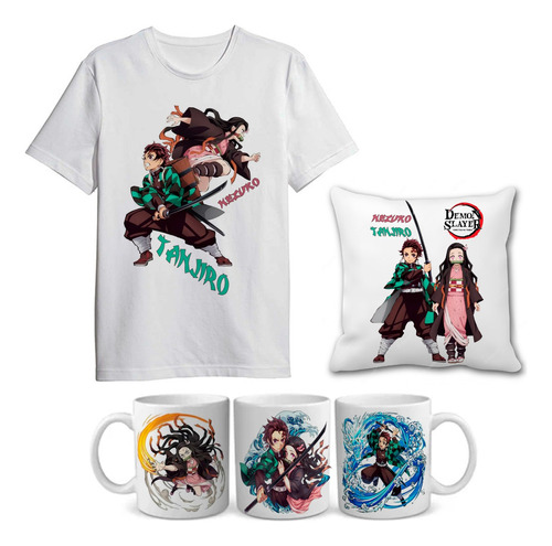 Remera Demon Slayer Nezuko Tanjiro + Taza Y Almohadon 30x30