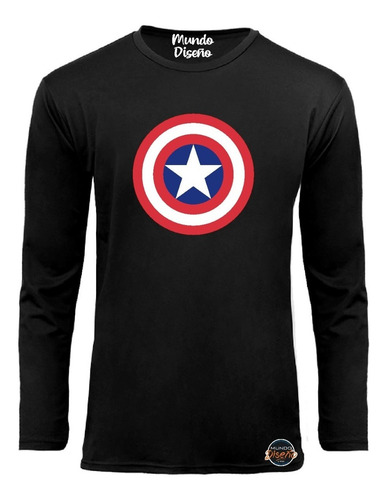 Polera Manga Larga De Hombre Avengers Capitán América Escudo