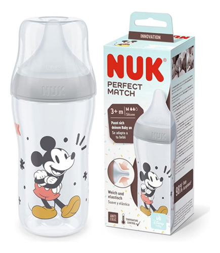 Mamadera Nuk Perfect Match Mickey Minnie 260ml Flujo M Color Gris