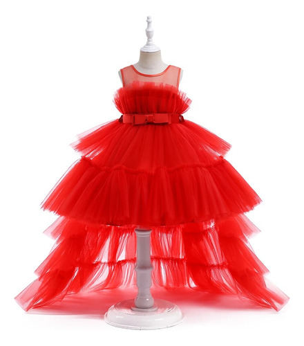 Vestido Rojo Hinchado Con Forma De Flor Para Niña, Primer Di