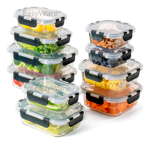 Easyware Premium Set 10 Contenedores Vidrio Para Alimentos 