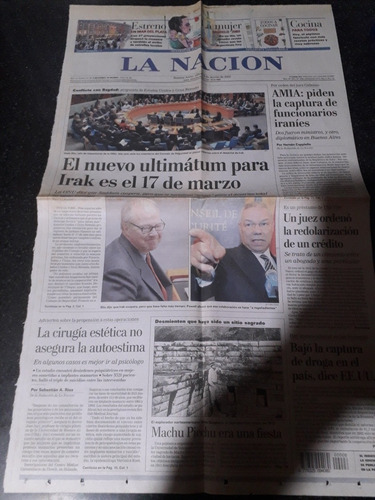 Tapa Diario La Nación 08 3 2003 Guerra Irak Bush Saddam Bagd