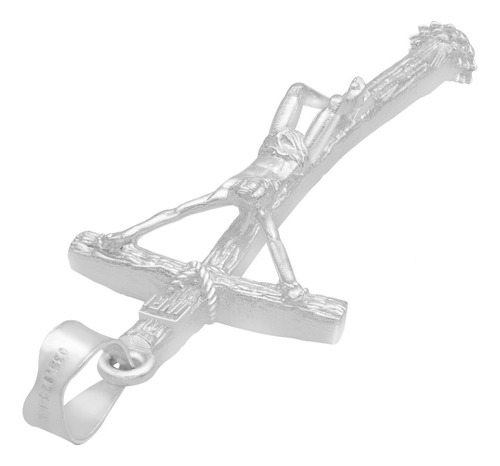 Dije Mediano Cruz Cristo Crucificado Ramas Madera Plata 925 Plateado