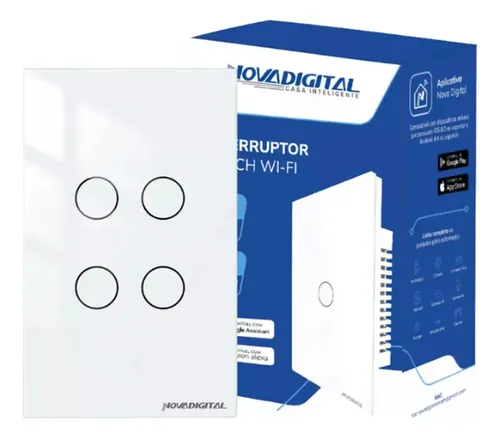 Interruptor Wi-Fi Inteligente 4 Botões Novadigital Touch Control Alexa