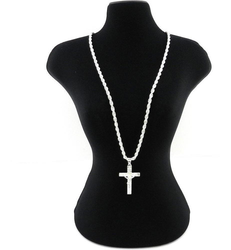 Corrente Masculina 60cm 4mm Cruz Cristo Folheada Prata Cr273