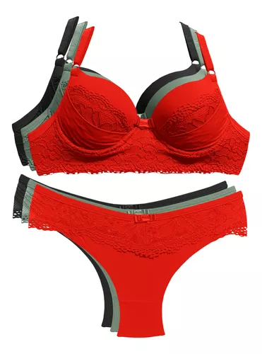 Love Red Lingerie Bra Sexy E Calcinha Conjunto De 3 Pe￧as De Luxo