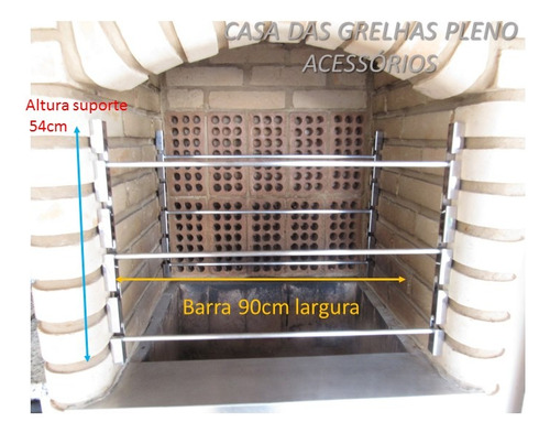 Suporte Churrasqueira 7 Posições + 6 Barra Maciça Inox 100cm