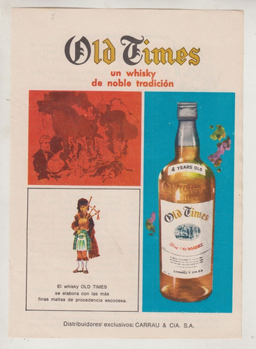 1969 Publicidad Whisky Old Times De Carrau Uruguay Vintage