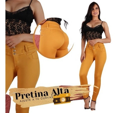 Pantalon Levantacola Push Up Control Abdomen Mostaza Mujer