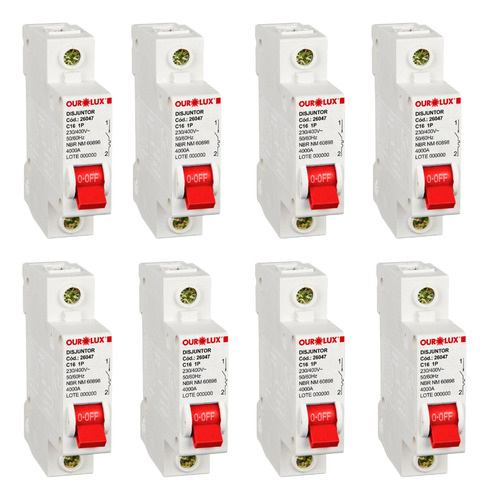 8 Disjuntor Ourolux 16a Unipolar Curva C