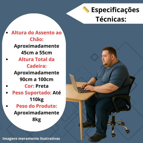 Cadeira De Escritório Mesh Giratória - Ergonômica