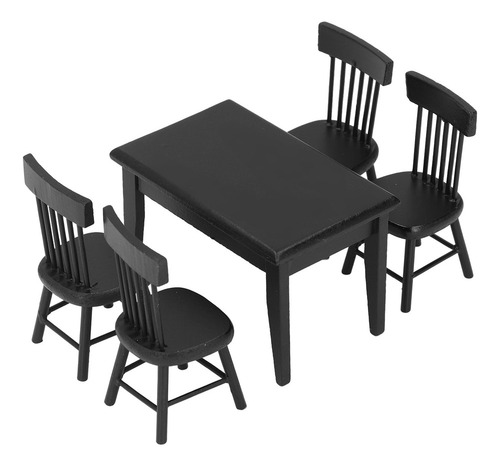 Juego De Mesa Y Sillas Dollhouse 1:12 De Madera Negra