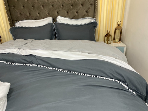 Funda Para Plumón Tipo Duvet King Con Borlas Gris