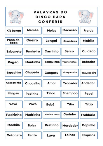 Cartelas De Bingo Chá De Bebê: 70 Cartelas Pdf Baby
