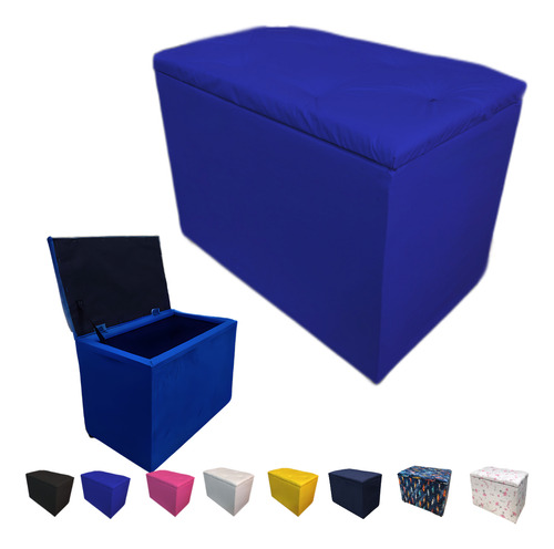 Puff Pufe Bau Decorativo Organizador Calçadeira Retangular Cor Azul