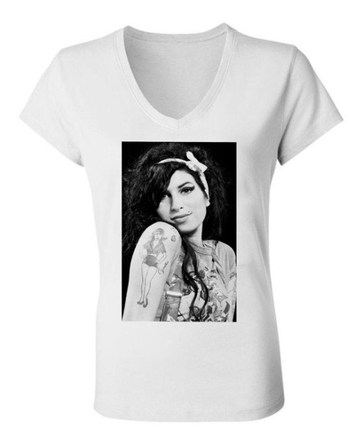 Remera Mujer Escote V Spun Amy Winehouse Cantante