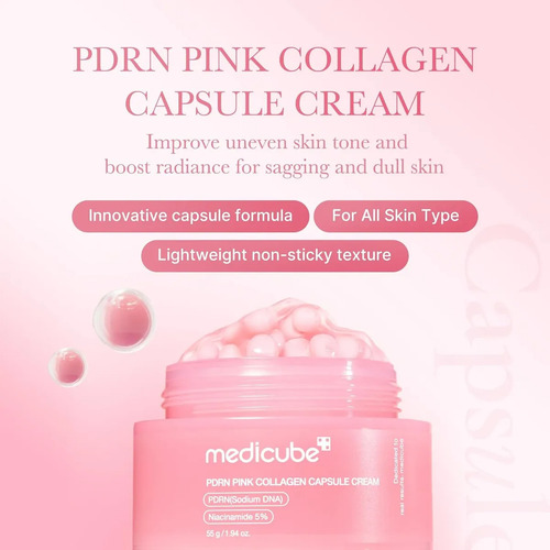 Medicube salmon dna pdrn crema de cápsula de colágeno rosa todo tipo de piel día noche