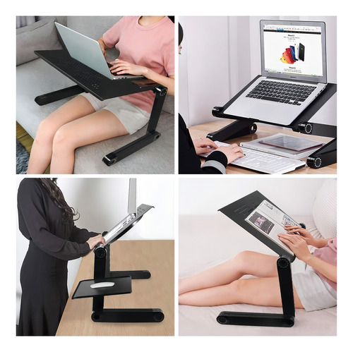 Mesa Ajustable Portátil Multiuso Laptop Table T8 Ventilación Color Negro