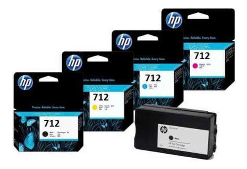 Pack Hp 712, Negro 38ml + 3 Colores Originales