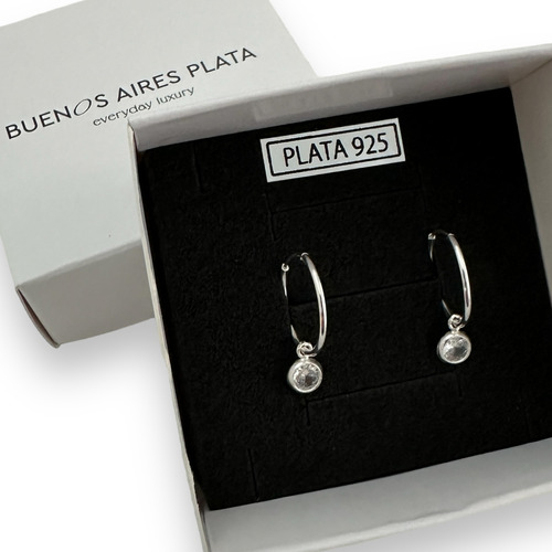 Aros Argollas Plata 925 Dije Piedra Cubic Círculo Blanco