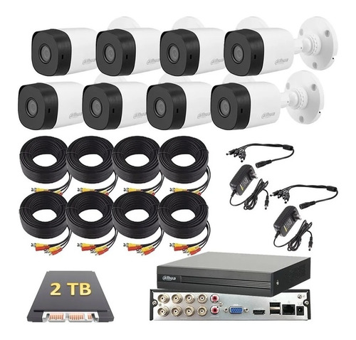 Kit Video Vigilancia 8 Cámaras 2mp Dahua 2 Tb - 4 Cables 40m