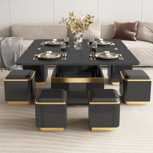 Guyii Mesa De Centro Elevable Con Taburetes De