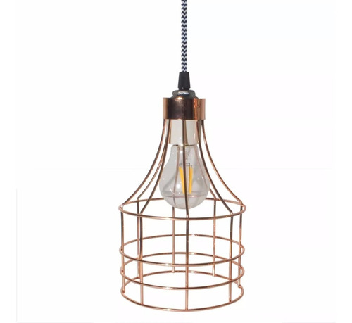 Lampara Colgante Jaula Cobre Deco Vintage Apto Led