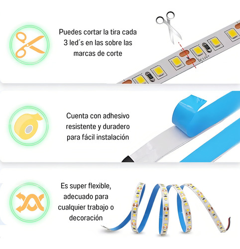 Rollo Led Unicolor Blanco Cálido 2835 De 5 Metros 120 Leds Por Metro Recortable Tira De Luces Led Con Alta Intensidad De Brillo Marca Dosyu