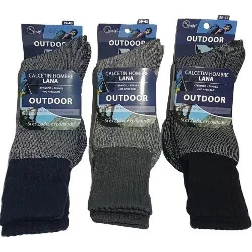  Pack 3 Pares Calcetines Calceta Outdoor Hombre Lana Térmico