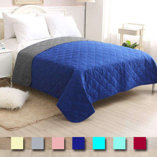  Reversible Bedspread Solid Bluegrey,fullqueen Size X I...