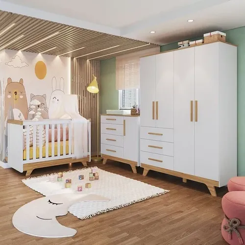 Quarto De Bebê Completo Com Guarda Roupa Cômoda E Ff