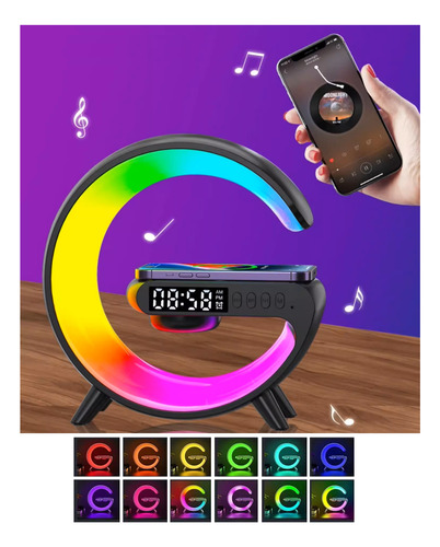 Bluetooth Speaker Con Reloj Y Carga Inalámbrica Color Negro