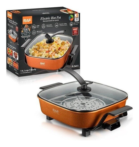 Panela elétrica a vapor antiaderente 1350w 7,0 l Raf Cor Laranja Frequência 50hz-60hz