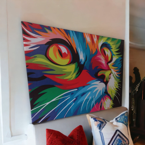 Cuadro Gato Colores 60x40 Memeca Deco