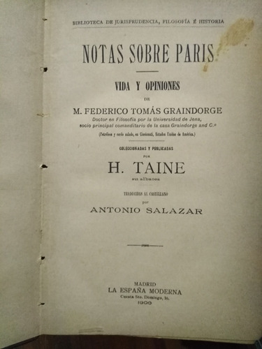 Notas Sobre Paris - M. Federico T. Graindorge - Año 1900