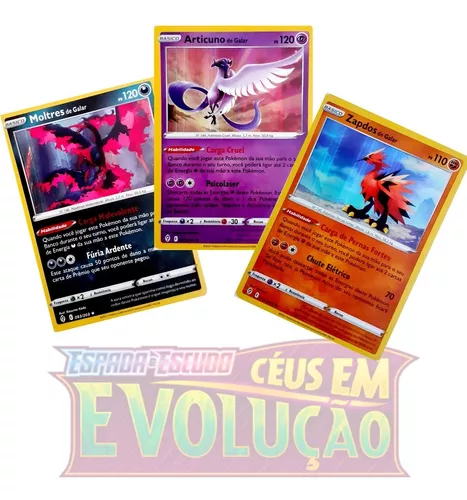 Kit 3 Cartas Pokémon Moltres Articuno Zapdos Lendáios