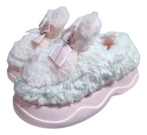 Pantufla Dama Cerrada Plataforma Alta Peluche Piel Hornito