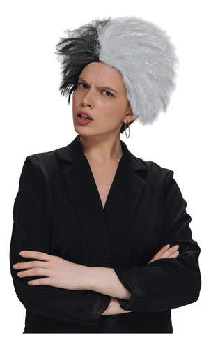 Peluca De Cruella, Para Disfraz De Cruella O Cosplay Animado Color Blanco